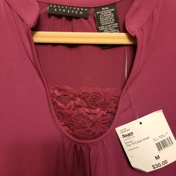 Apostrophe Womens Long Sleeve Shirt Blouse Shirt Top Lace Inset Berry Medium - Picture 2 of 10